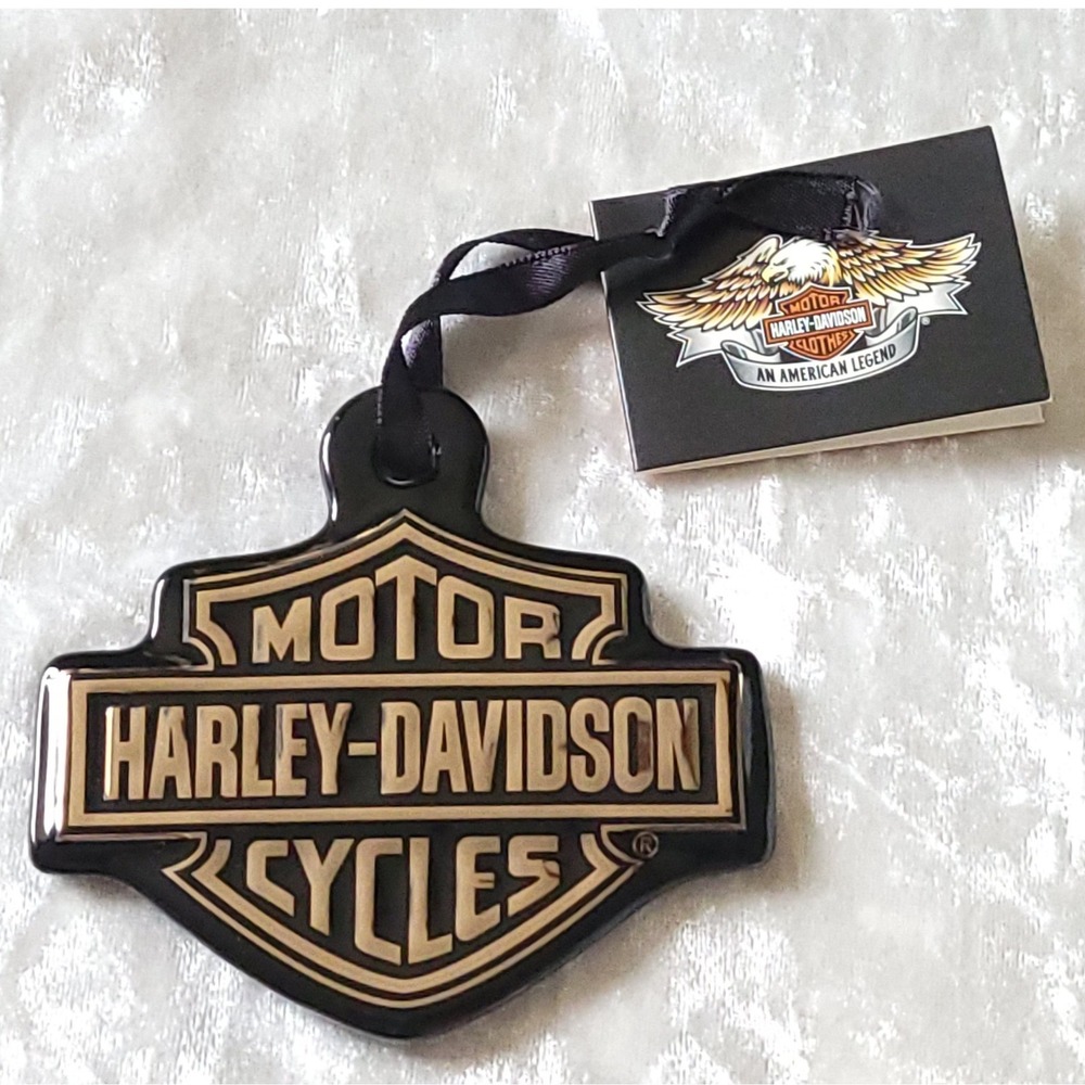 Harley Davidson Ceramic Bar & Shield Biker Ornament Black & Silver large NWT